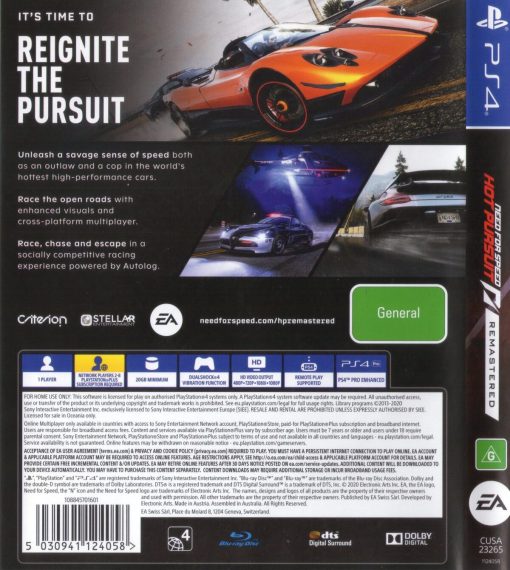 NFS Need for Speed Hot Pursuit Remastered PS4 Disc - (New) - Image 2