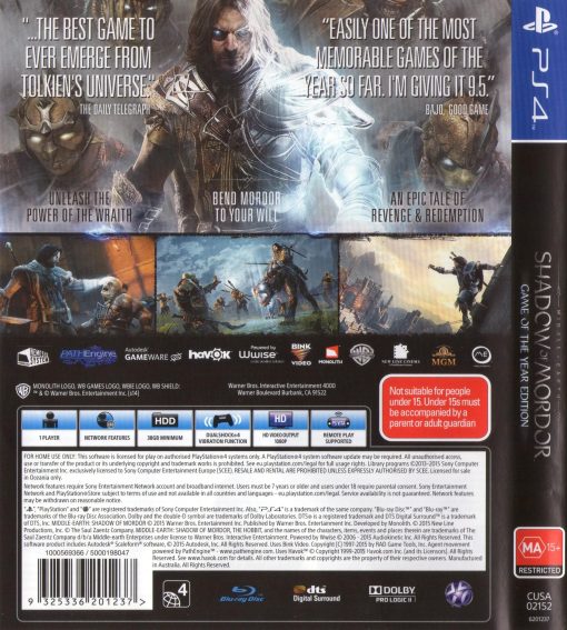 Middle-Earth: Shadow of Mordor Game of the Year Edition PS4 Disc - (Pre-Owned) - Image 2