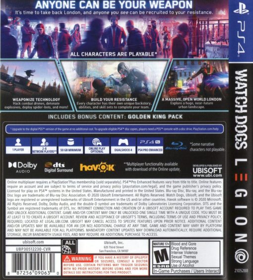 Watch Dogs Legion Standard Edition PS4 Disc - (New) - Image 2